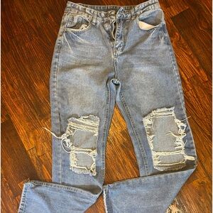 Jeans Women's Size Medium Shein Straight Denim Blue High Rise Distressed